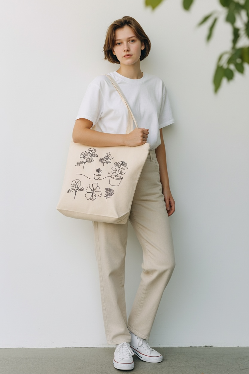 Floral Embroided 100% Cotton Tote Bag