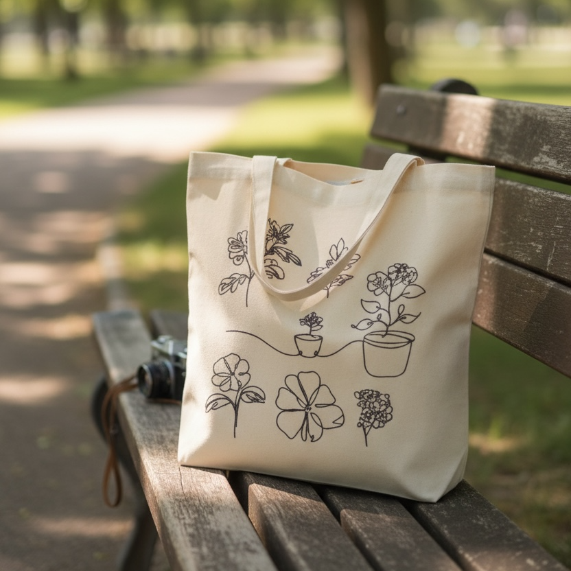 Floral Embroided 100% Cotton Tote Bag