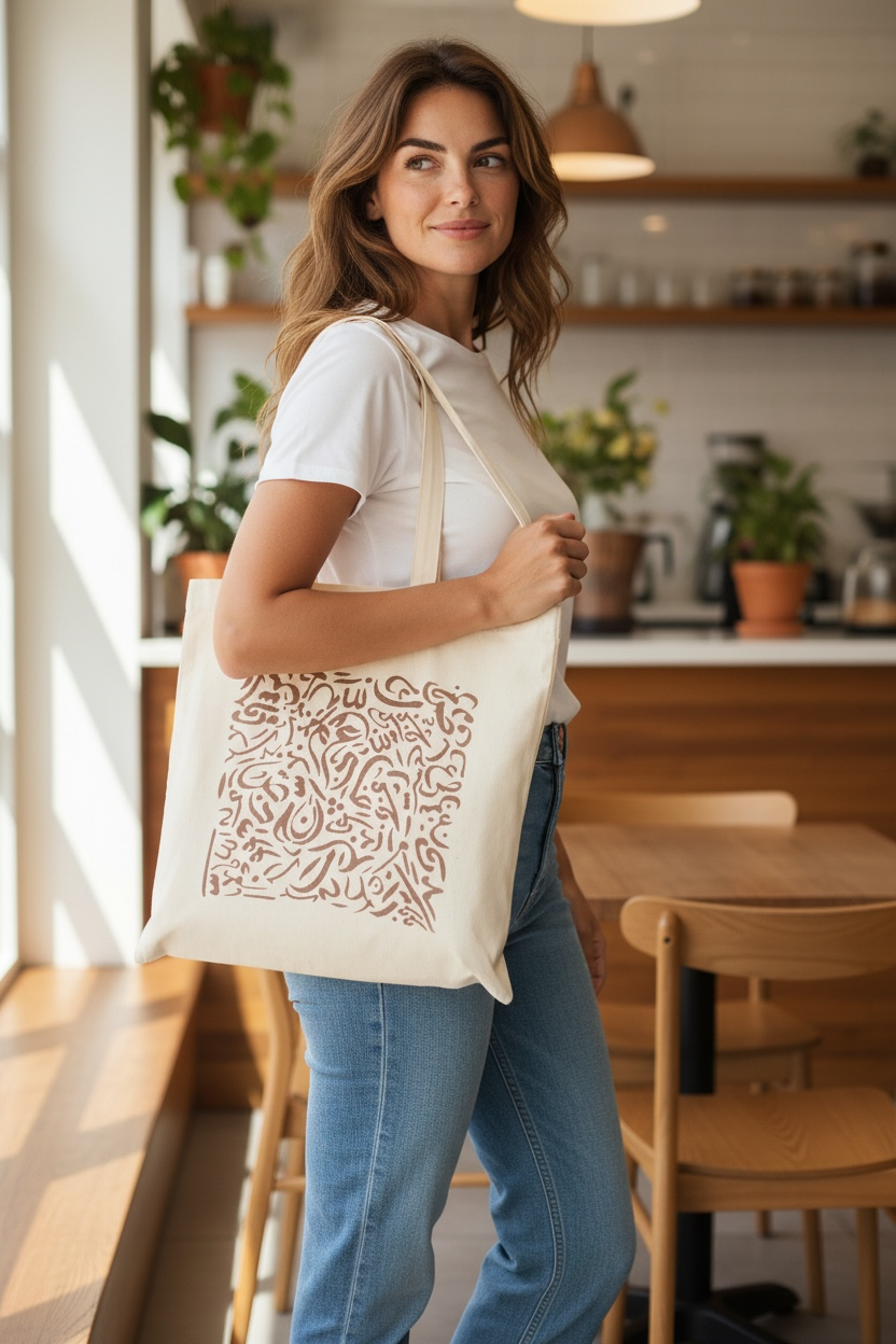 100% Cotton Hand-Painted Calligraphy Tote Bag