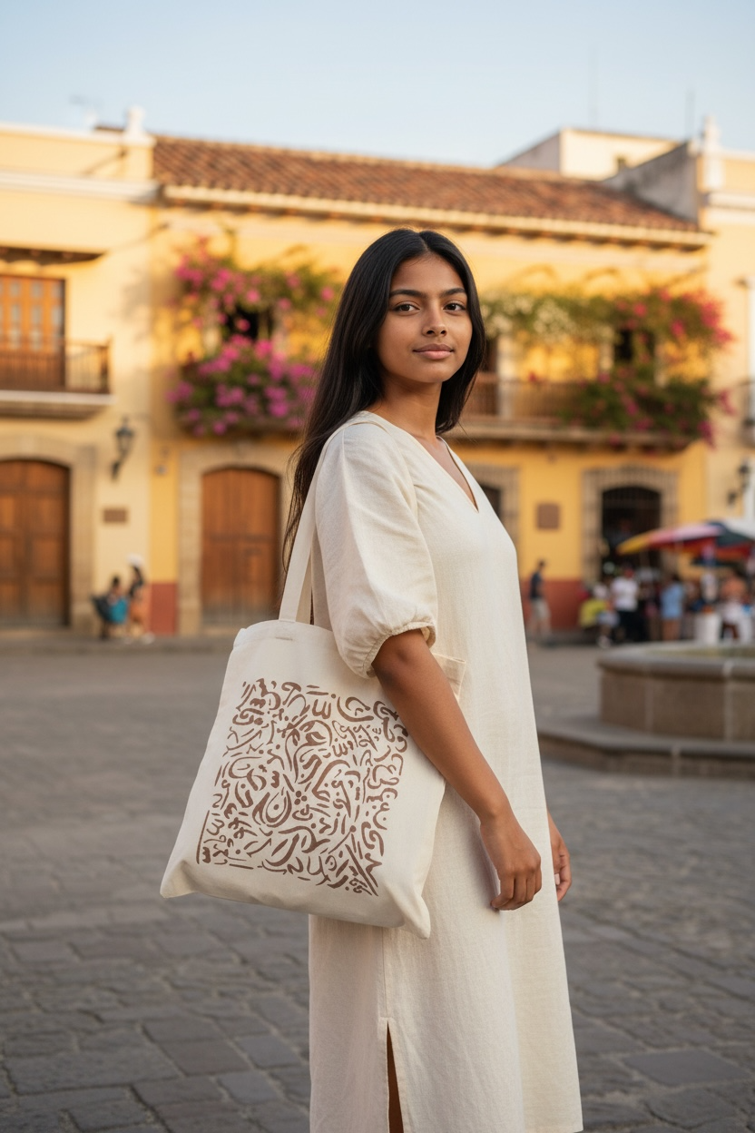 100% Cotton Hand-Painted Calligraphy Tote Bag
