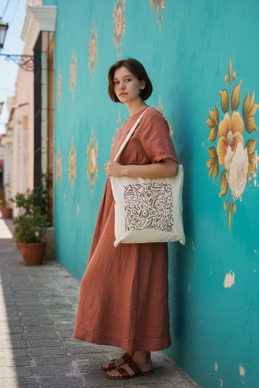 100% Cotton Hand-Painted Calligraphy Tote Bag