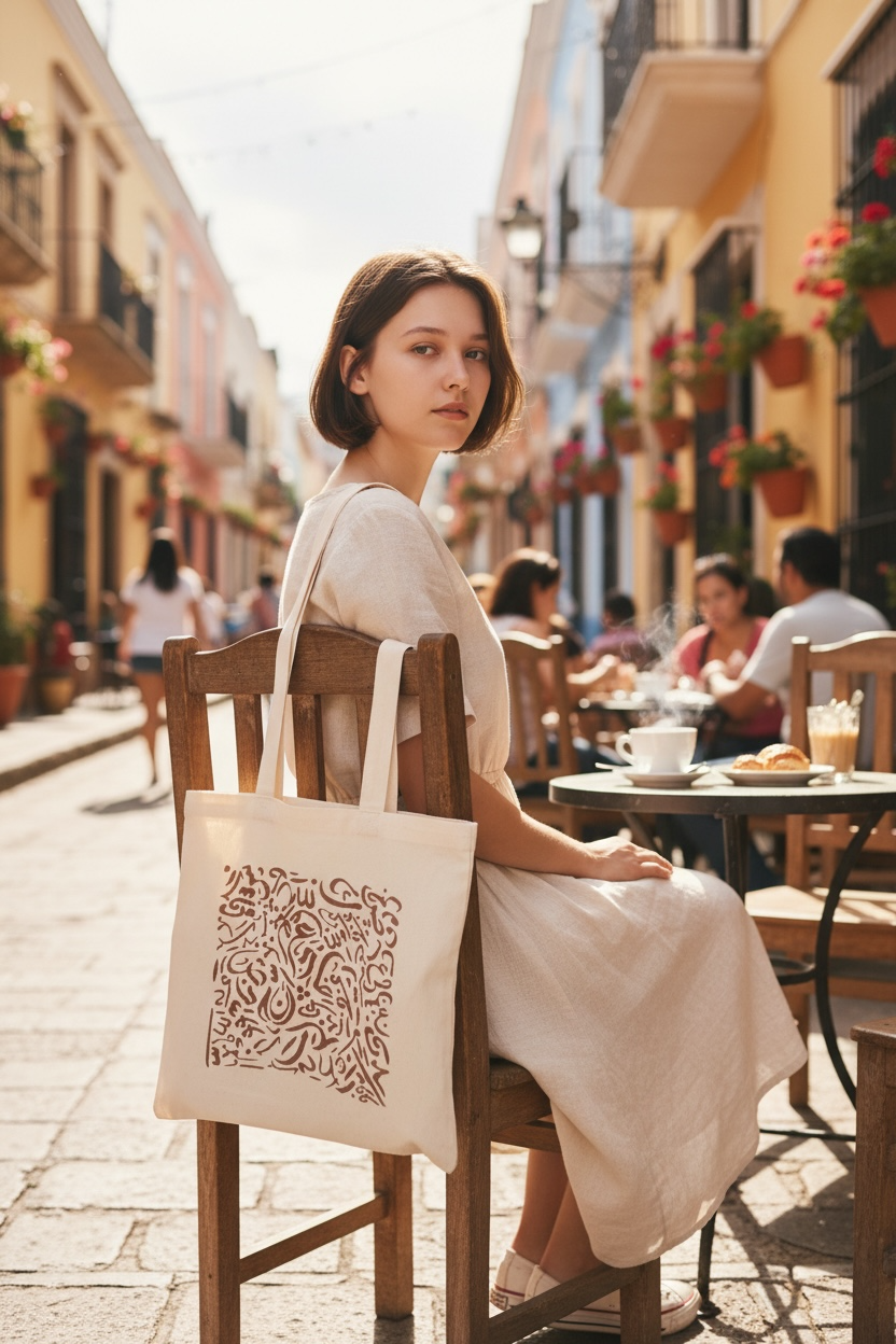 100% Cotton Hand-Painted Calligraphy Tote Bag