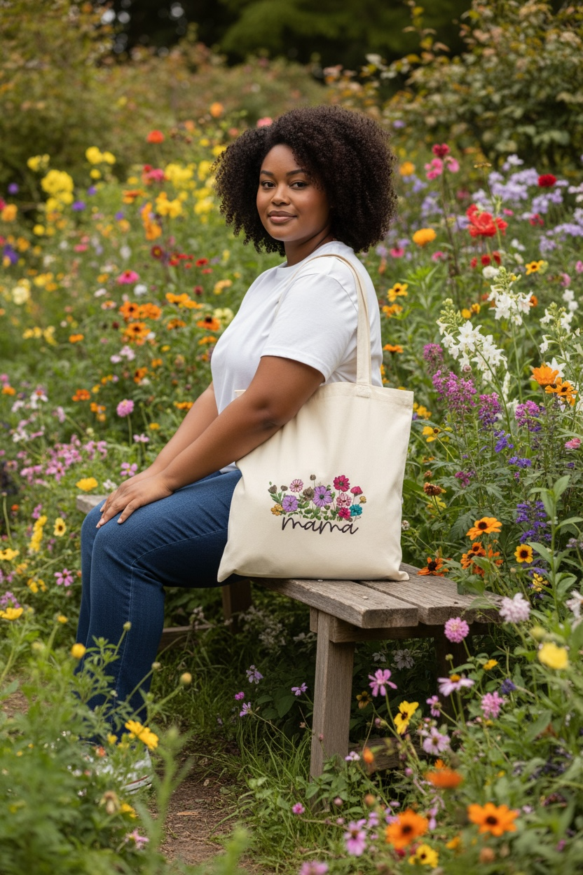 Mama Love Embroided 100% Ctotton Tote Bag