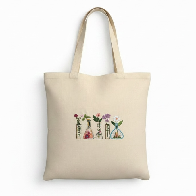 100% Cotton Embroidered Scientist & Chemist Love Tote Bag