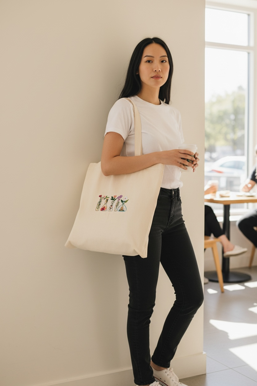 100% Cotton Embroidered Scientist & Chemist Love Tote Bag
