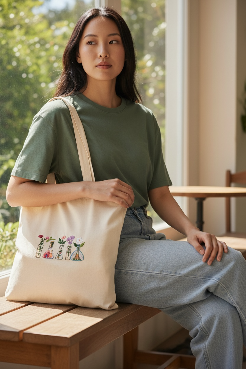 100% Cotton Embroidered Scientist & Chemist Love Tote Bag