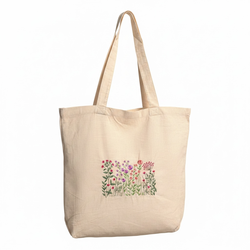 Flower Bouquet Embroidered 100% Cotton Tote Bag