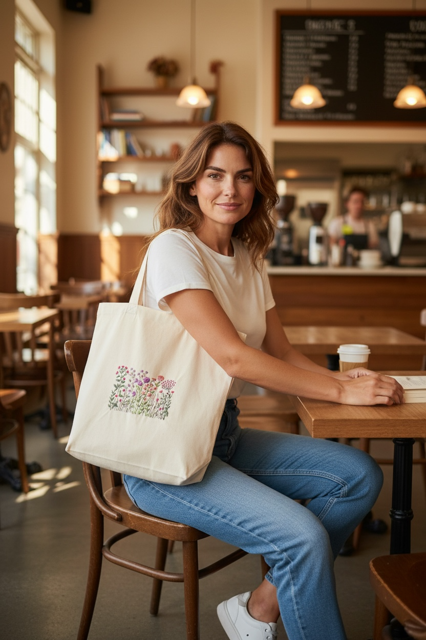 Flower Bouquet Embroidered 100% Cotton Tote Bag